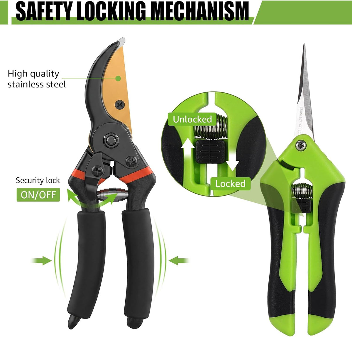 3 Pack Garden Pruning Shears Stainless Steel Blades Handheld Pruners Set with Gardening Gloves