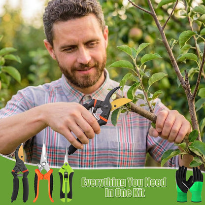 3 Pack Garden Pruning Shears Stainless Steel Blades Handheld Pruners Set with Gardening Gloves
