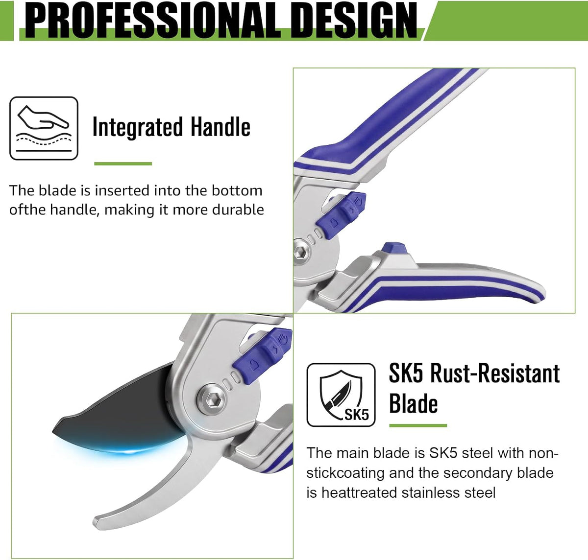 3 Pack Garden Pruning Shears Stainless Steel Blades Handheld Pruners Set with Gardening Gloves