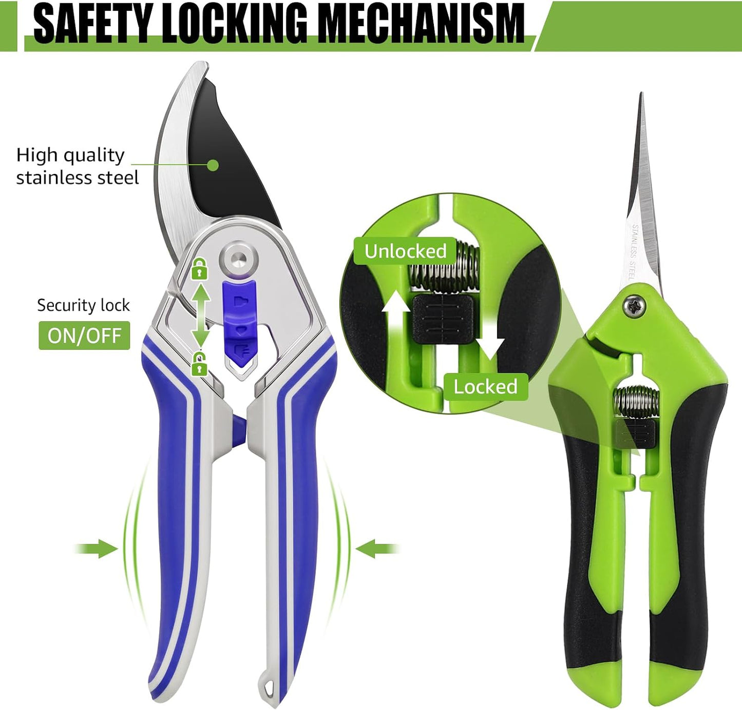 3 Pack Garden Pruning Shears Stainless Steel Blades Handheld Pruners Set with Gardening Gloves