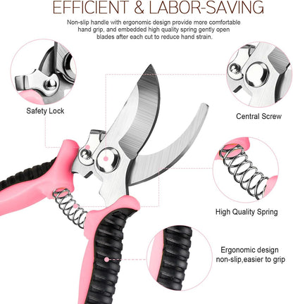 3 Pack Garden Pruning Shears Stainless Steel Blades Handheld Pruners Set with Gardening Gloves