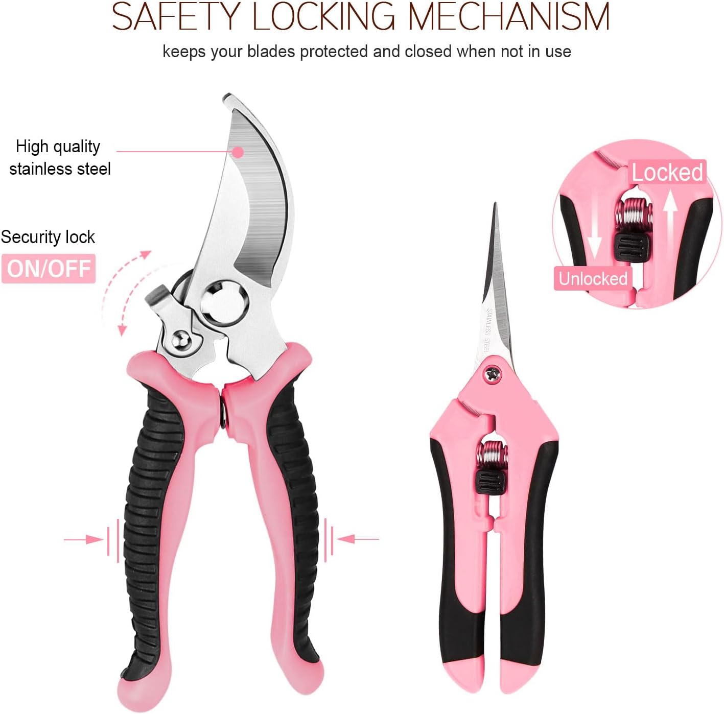 3 Pack Garden Pruning Shears Stainless Steel Blades Handheld Pruners Set with Gardening Gloves