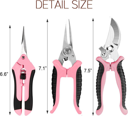 3 Pack Garden Pruning Shears Stainless Steel Blades Handheld Pruners Set with Gardening Gloves