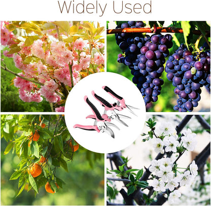 3 Pack Garden Pruning Shears Stainless Steel Blades Handheld Pruners Set with Gardening Gloves