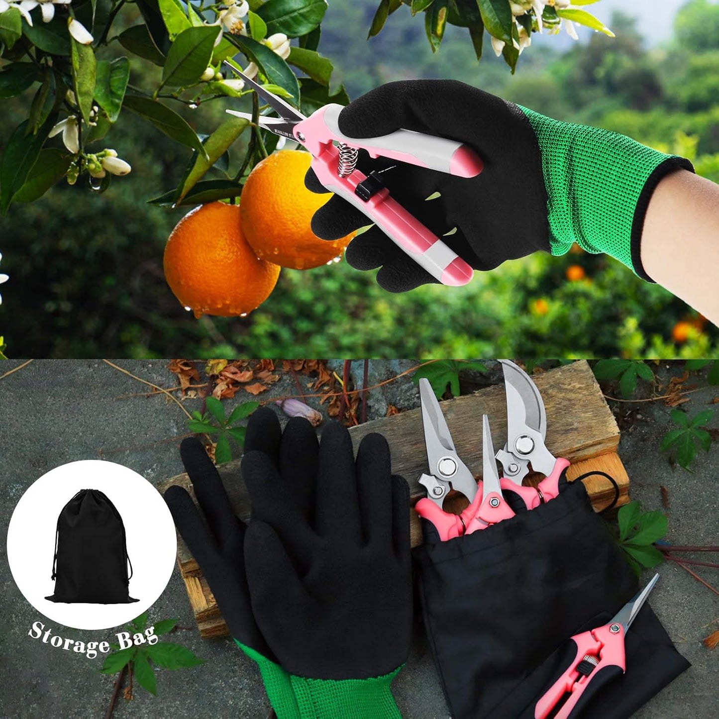 3 Pack Garden Pruning Shears Stainless Steel Blades Handheld Pruners Set with Gardening Gloves