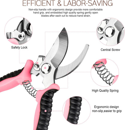 3 Pack Garden Pruning Shears Stainless Steel Blades Handheld Pruners Set with Gardening Gloves