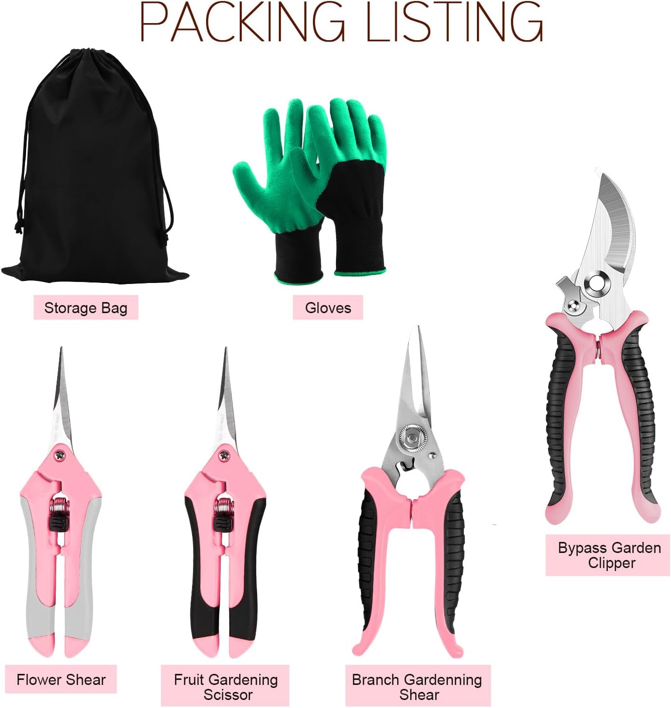 3 Pack Garden Pruning Shears Stainless Steel Blades Handheld Pruners Set with Gardening Gloves