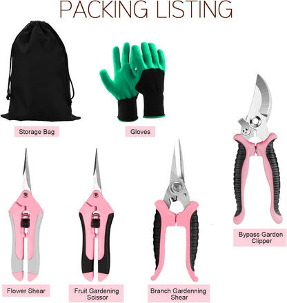 3 Pack Garden Pruning Shears Stainless Steel Blades Handheld Pruners Set with Gardening Gloves