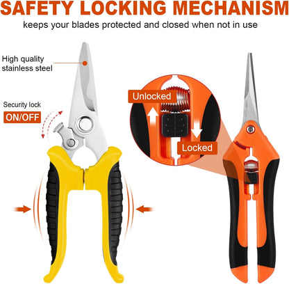 3 Pack Garden Pruning Shears Stainless Steel Blades Handheld Pruners Set with Gardening Gloves