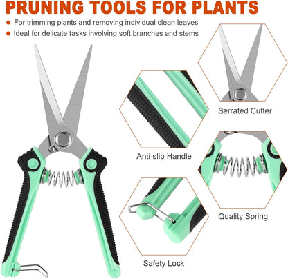 3 Pack Garden Pruning Shears Stainless Steel Blades Handheld Pruners Set with Gardening Gloves