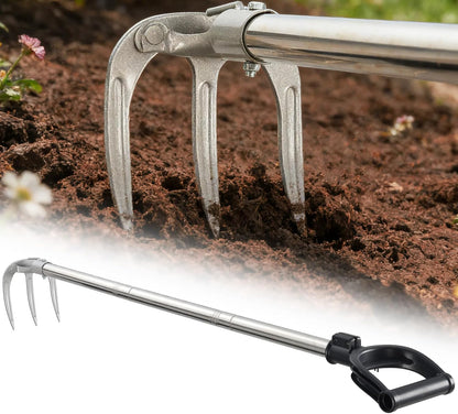 78" Long Handle Garden Rake, No Bend Standing Weeding Tool, Heavy Duty 3-Tine Cultivator with Carbon Steel Head, Hand Tiller for Digging, Loosening Soil & Planting