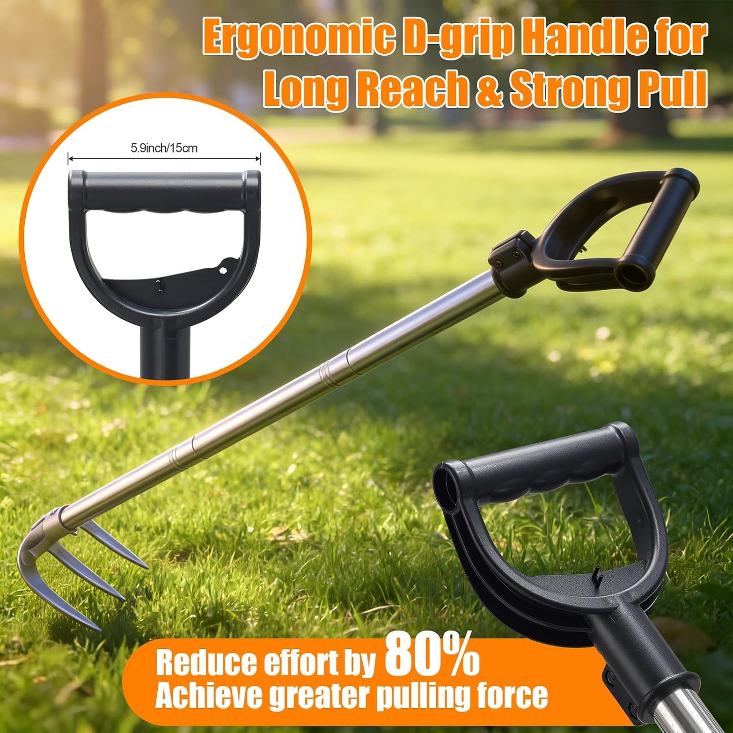 78" Long Handle Garden Rake, No Bend Standing Weeding Tool, Heavy Duty 3-Tine Cultivator with Carbon Steel Head, Hand Tiller for Digging, Loosening Soil & Planting