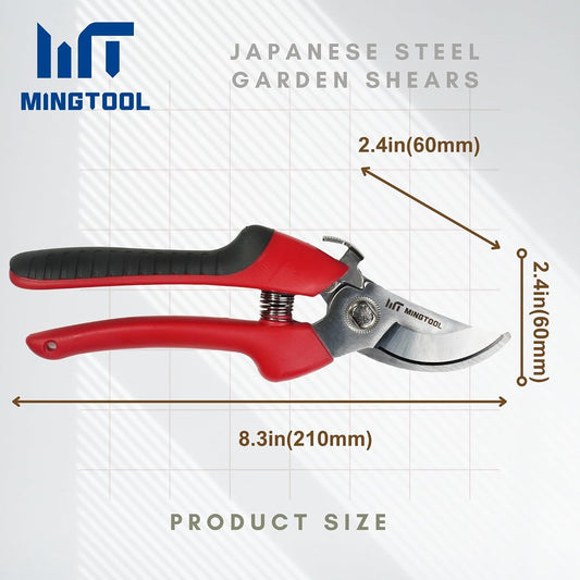 Professional 8-Inch Pruning Shears, Premium Carbon Steel Blade, Heavy Duty Hand Pruner (18mm Cut Capacity), Durable Tool for Serious Gardening.