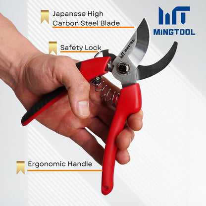 Professional 8-Inch Pruning Shears, Premium Carbon Steel Blade, Heavy Duty Hand Pruner (18mm Cut Capacity), Durable Tool for Serious Gardening.