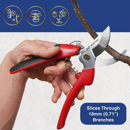 Professional 8-Inch Pruning Shears, Premium Carbon Steel Blade, Heavy Duty Hand Pruner (18mm Cut Capacity), Durable Tool for Serious Gardening.