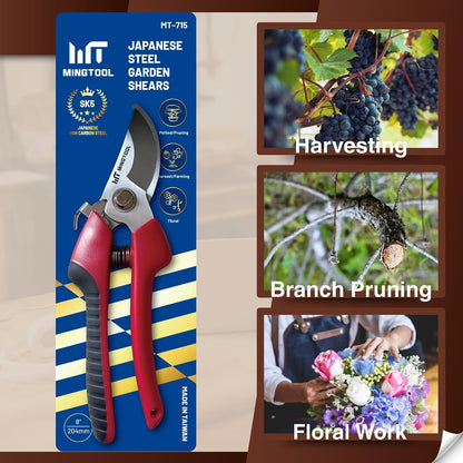 Professional 8-Inch Pruning Shears, Premium Carbon Steel Blade, Heavy Duty Hand Pruner (18mm Cut Capacity), Durable Tool for Serious Gardening.