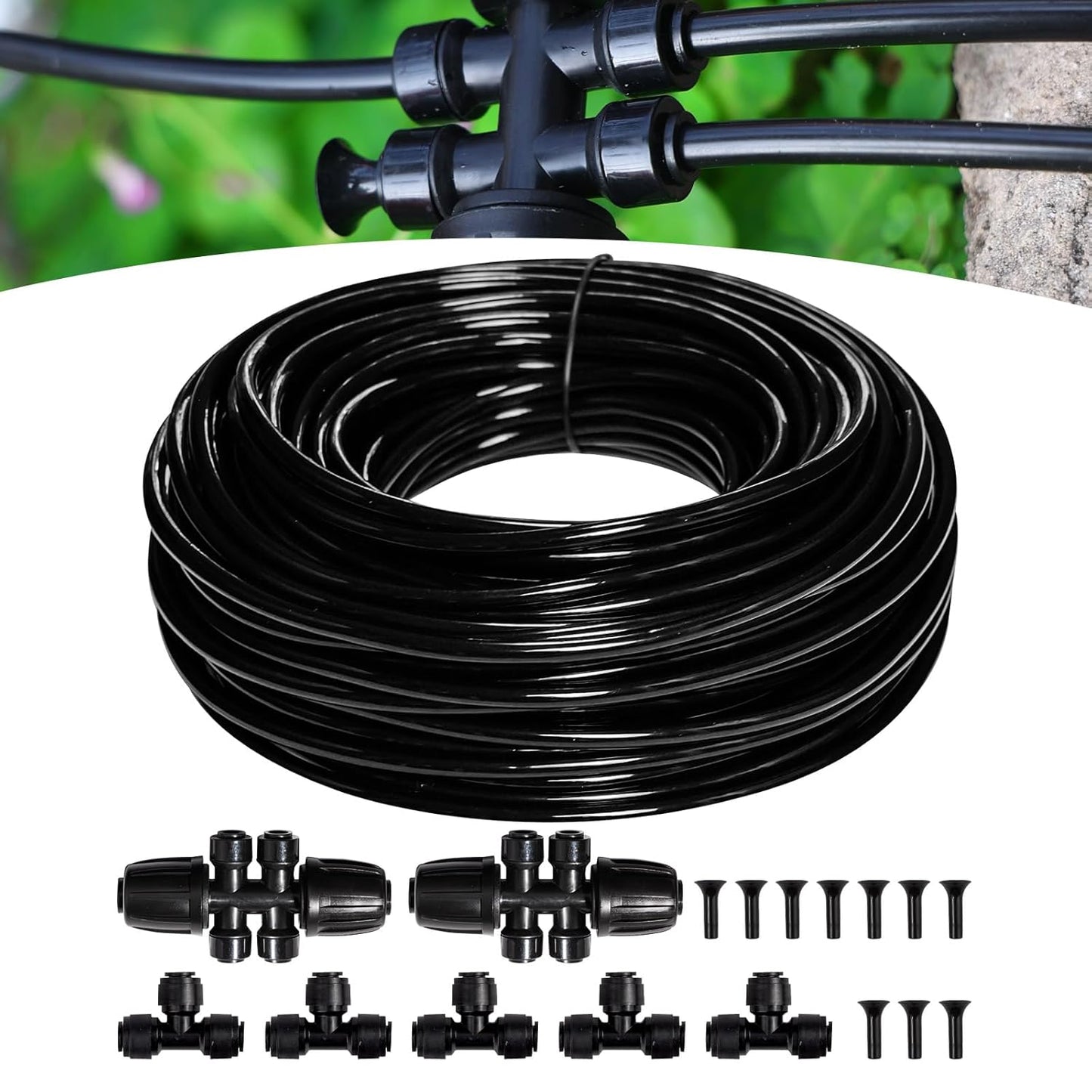 240FT Drip Irrigation System Kit New Quick-Connect, Automatic Garden Watering Misting System for Greenhouse, Yard, Lawn, Plant with 1/2 inch Hose 1/4 inch Distribution Tubing and Accessories