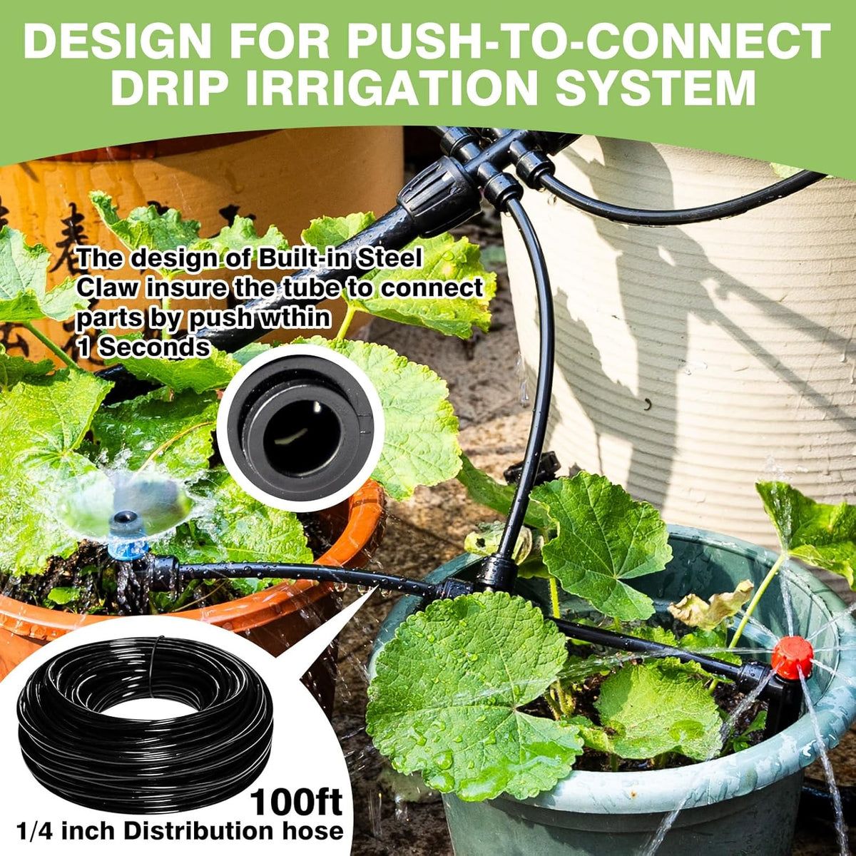 240FT Drip Irrigation System Kit New Quick-Connect, Automatic Garden Watering Misting System for Greenhouse, Yard, Lawn, Plant with 1/2 inch Hose 1/4 inch Distribution Tubing and Accessories