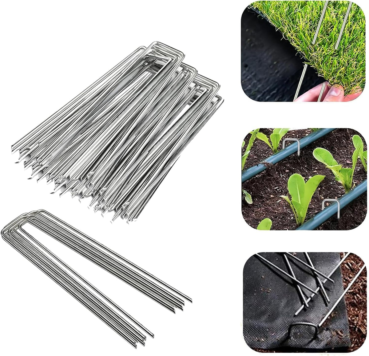 50 Pack Sturdy Garden Landscape Staples, 6 Inch Galvanized Steel Sod Pins Anti-Rust Stakes for Weed Barrier, Christmas Decorations and Landscaping Fabric.