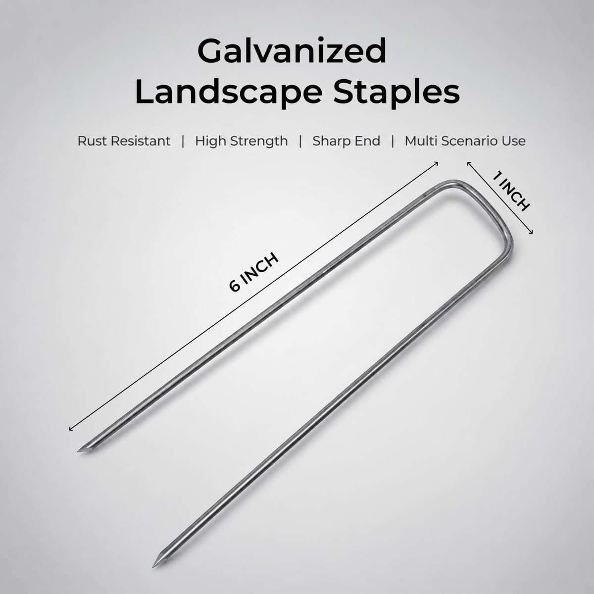 50 Pack Sturdy Garden Landscape Staples, 6 Inch Galvanized Steel Sod Pins Anti-Rust Stakes for Weed Barrier, Christmas Decorations and Landscaping Fabric.