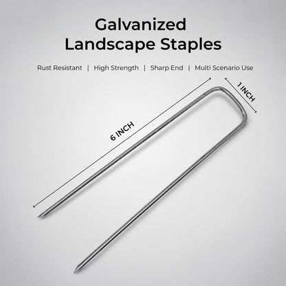50 Pack Sturdy Garden Landscape Staples, 6 Inch Galvanized Steel Sod Pins Anti-Rust Stakes for Weed Barrier, Christmas Decorations and Landscaping Fabric.