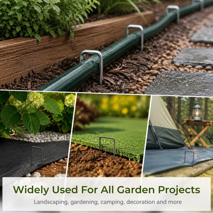 50 Pack Sturdy Garden Landscape Staples, 6 Inch Galvanized Steel Sod Pins Anti-Rust Stakes for Weed Barrier, Christmas Decorations and Landscaping Fabric.