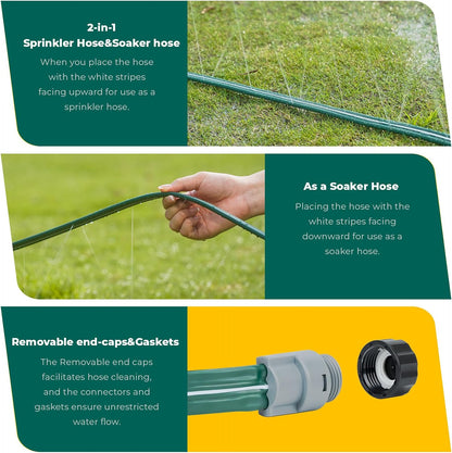 Sprinkler Soaker Hose 25ft 2Pack for Garden Lawn, Watering Pipe with Holes, High-Efficiency Water-Saving Garden Irrigation System, Drip Hose Sprinkler