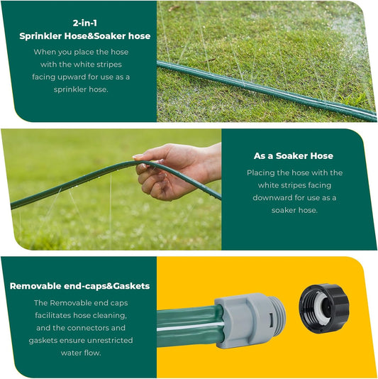 Sprinkler Soaker Hose 25ft 2Pack for Garden Lawn, Watering Pipe with Holes, High-Efficiency Water-Saving Garden Irrigation System, Drip Hose Sprinkler