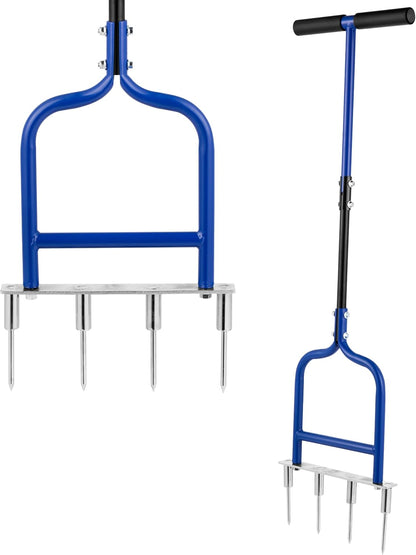Spike Tine Fork Lawn Aerator - Four 5.2'' Stainless Steel Spikes Manual Gardening Hand Tool - Grass Dethatcher Aerator Lawn Tool with Solid Tines for Compacted Soil - Lawn Plugger Aerator.