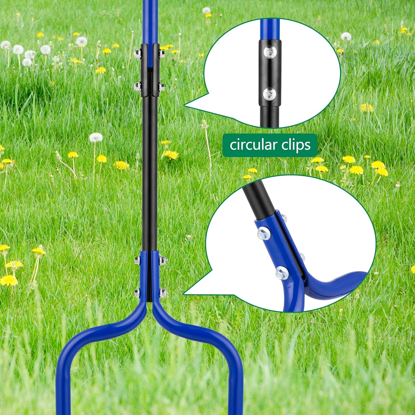 Spike Tine Fork Lawn Aerator - Four 5.2'' Stainless Steel Spikes Manual Gardening Hand Tool - Grass Dethatcher Aerator Lawn Tool with Solid Tines for Compacted Soil - Lawn Plugger Aerator.
