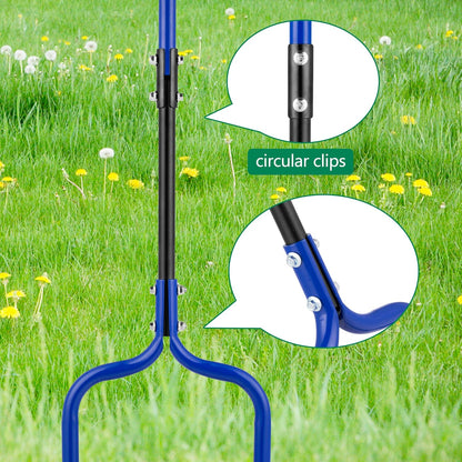 Spike Tine Fork Lawn Aerator - Four 5.2'' Stainless Steel Spikes Manual Gardening Hand Tool - Grass Dethatcher Aerator Lawn Tool with Solid Tines for Compacted Soil - Lawn Plugger Aerator.