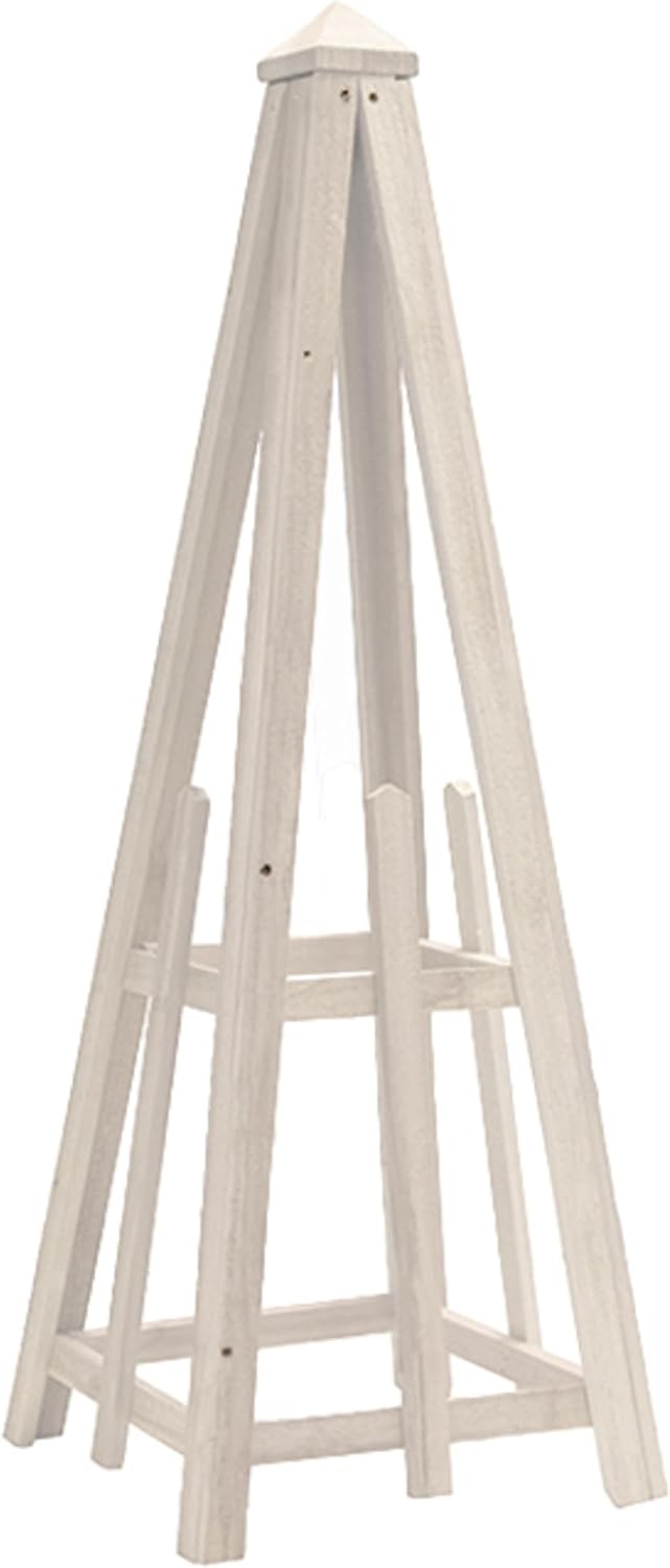 46" Whitewashed Standard Pyramid Trellis, Cedar Wood Garden Obelisk