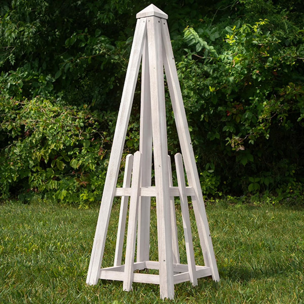 46" Whitewashed Standard Pyramid Trellis, Cedar Wood Garden Obelisk