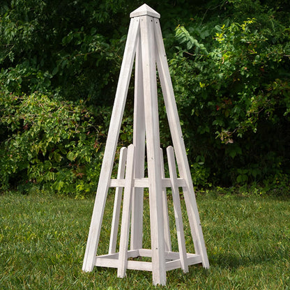 46" Whitewashed Standard Pyramid Trellis, Cedar Wood Garden Obelisk