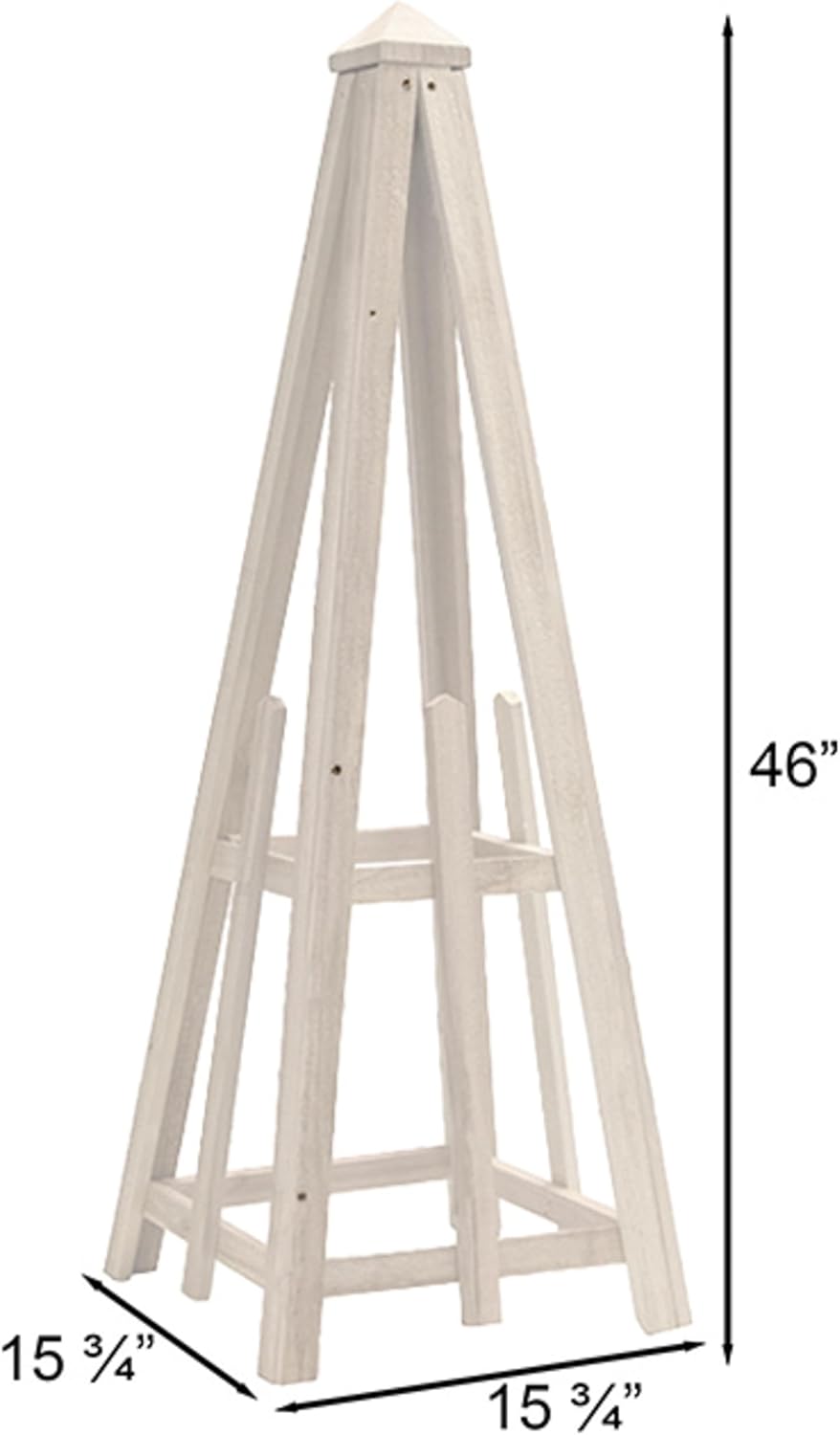 46" Whitewashed Standard Pyramid Trellis, Cedar Wood Garden Obelisk