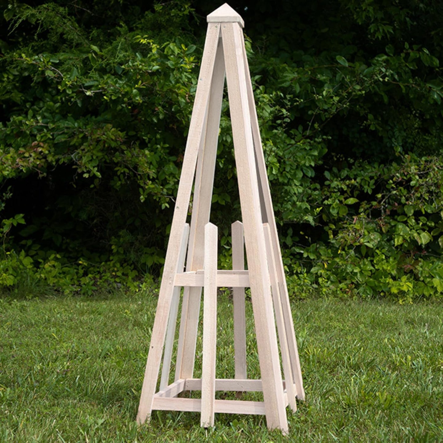 46" Whitewashed Standard Pyramid Trellis, Cedar Wood Garden Obelisk