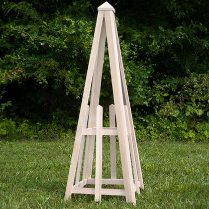 46" Whitewashed Standard Pyramid Trellis, Cedar Wood Garden Obelisk