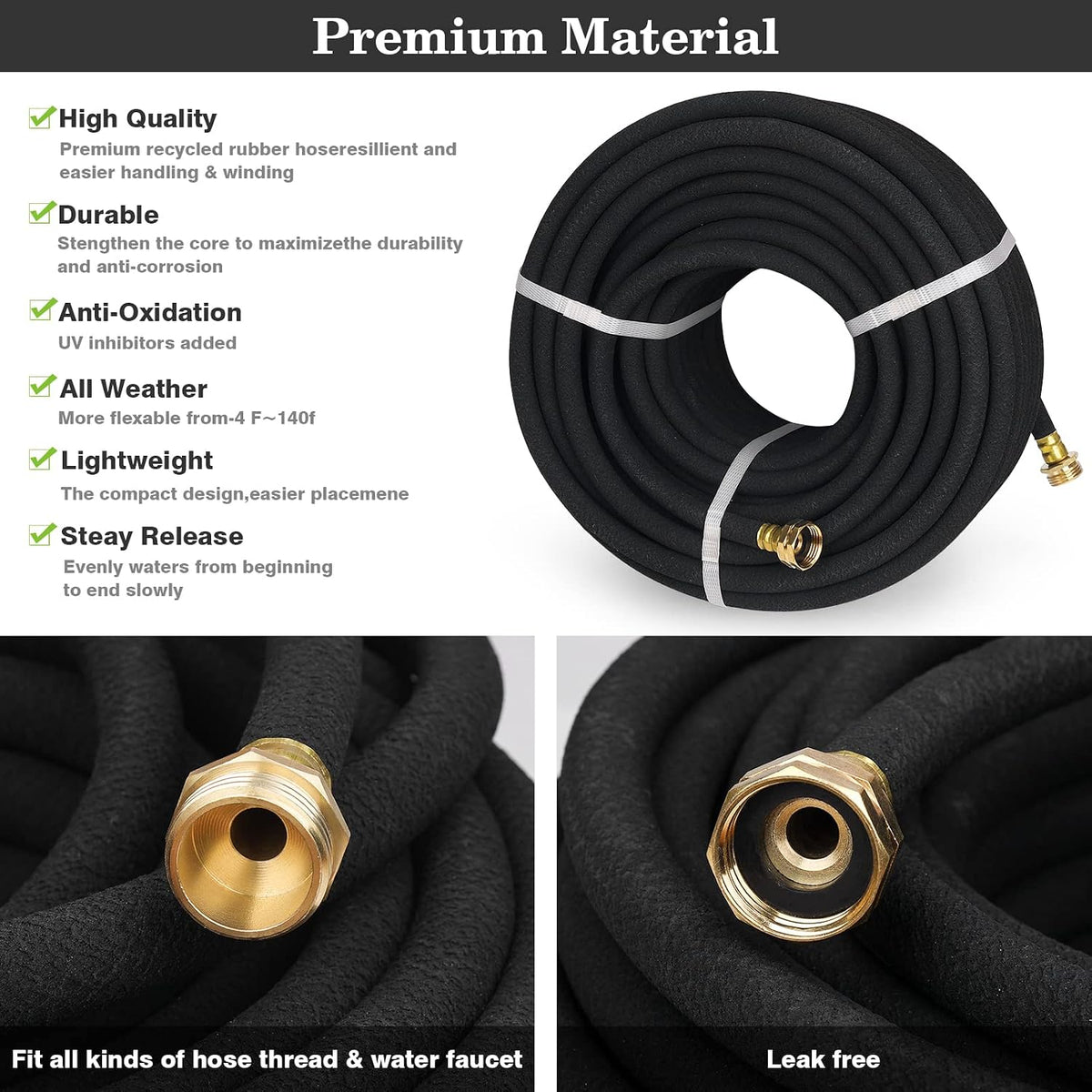 5/8" Soaker Hose for Garden Drip Hose Irrigation System with Solid Brass Fitting for Lawns Flower Beds & Vegetable Gardens (15FT)