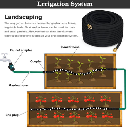 5/8" Soaker Hose for Garden Drip Hose Irrigation System with Solid Brass Fitting for Lawns Flower Beds & Vegetable Gardens (15FT)