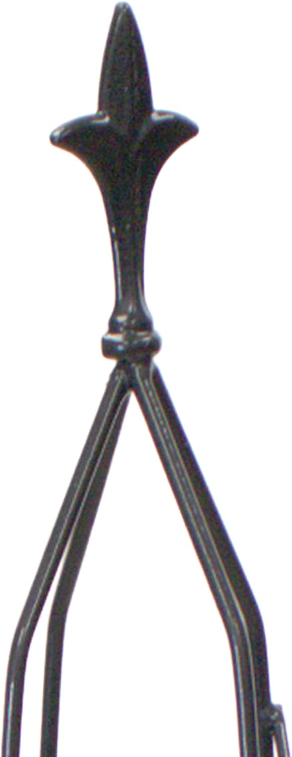 Small Nostell Obelisk, 51.5" Black Metal Garden Trellis with Fleur-de-Lis Finial, Spiral Rod Plant Support Tower for Climbing Vines, Outdoor Steel for Gardens & Pots