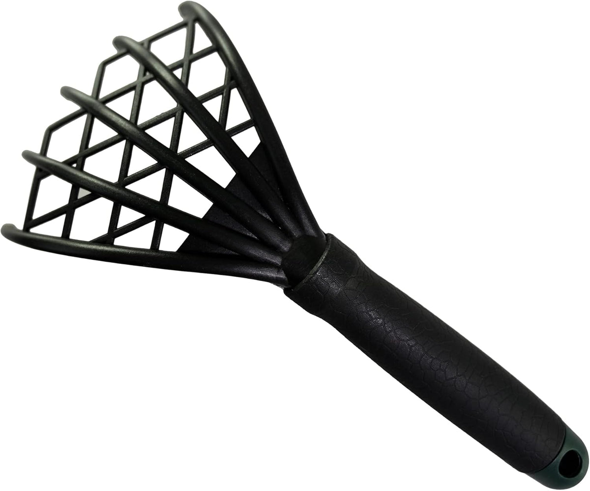 Webbed Garden Claw Rake and Cultivator, Durable Gardening Tool, Handheld Claw Rake Cultivator & Tiller-Rubber Grip (Black)-10.5” L
