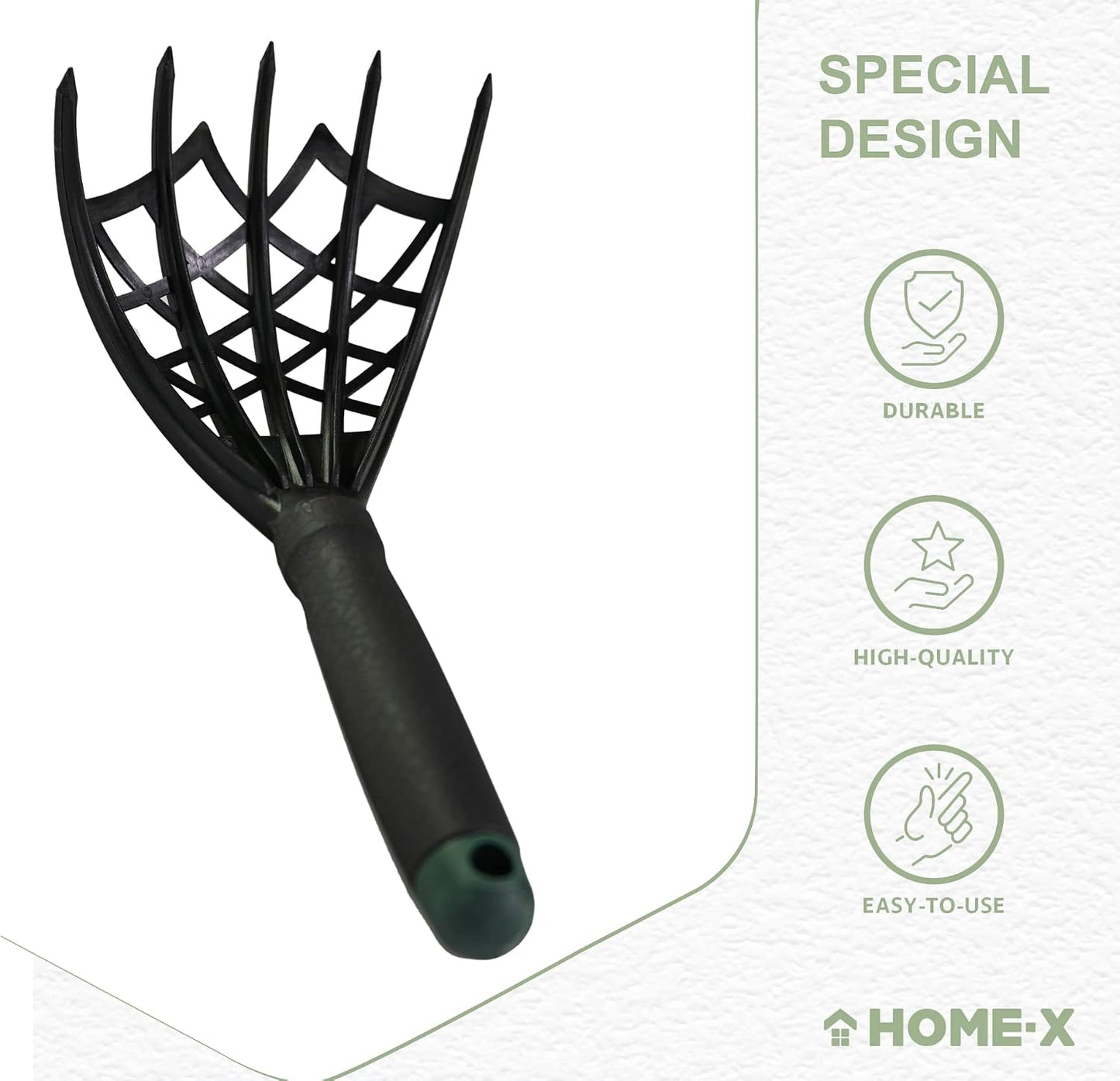Webbed Garden Claw Rake and Cultivator, Durable Gardening Tool, Handheld Claw Rake Cultivator & Tiller-Rubber Grip (Black)-10.5” L