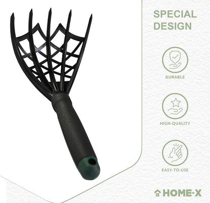 Webbed Garden Claw Rake and Cultivator, Durable Gardening Tool, Handheld Claw Rake Cultivator & Tiller-Rubber Grip (Black)-10.5” L
