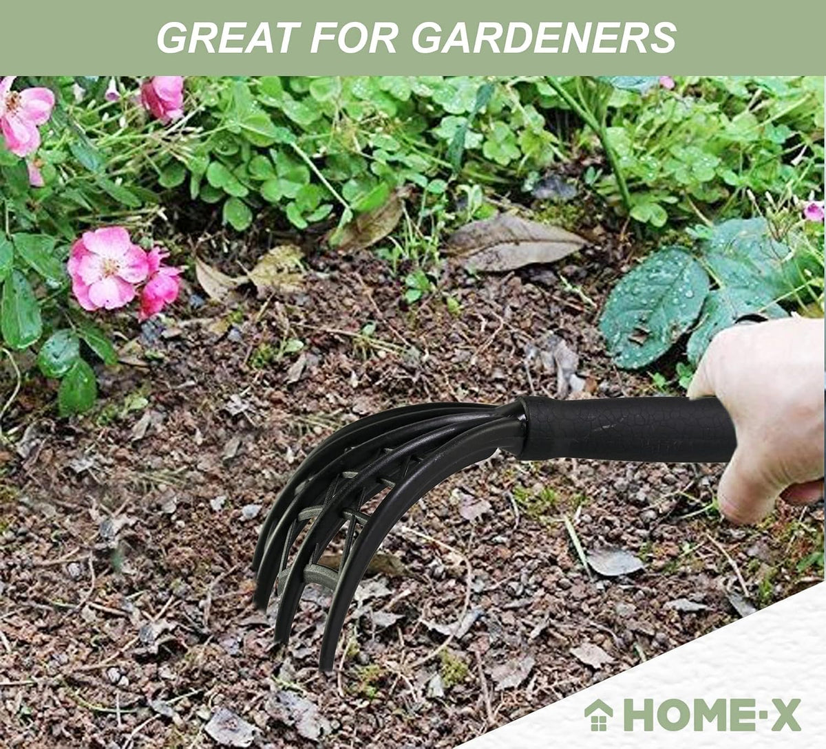 Webbed Garden Claw Rake and Cultivator, Durable Gardening Tool, Handheld Claw Rake Cultivator & Tiller-Rubber Grip (Black)-10.5” L