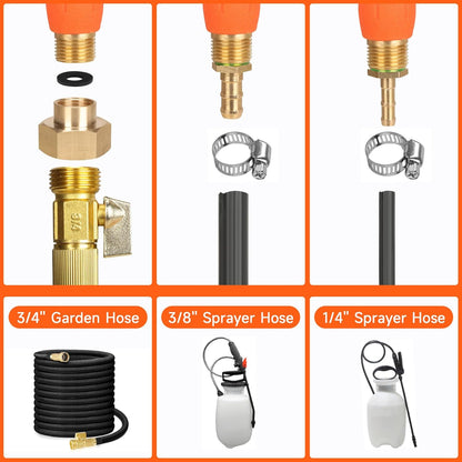 All Metal 44 Inches Replacement Sprayer Wand, Garden Hose Watering Wand with 3/4'' Brass Connector, 1/4" & 3/8" Brass Barb for Most Sprayer Hoses, Built-in Stainless Steel & 2 Hose Clamps