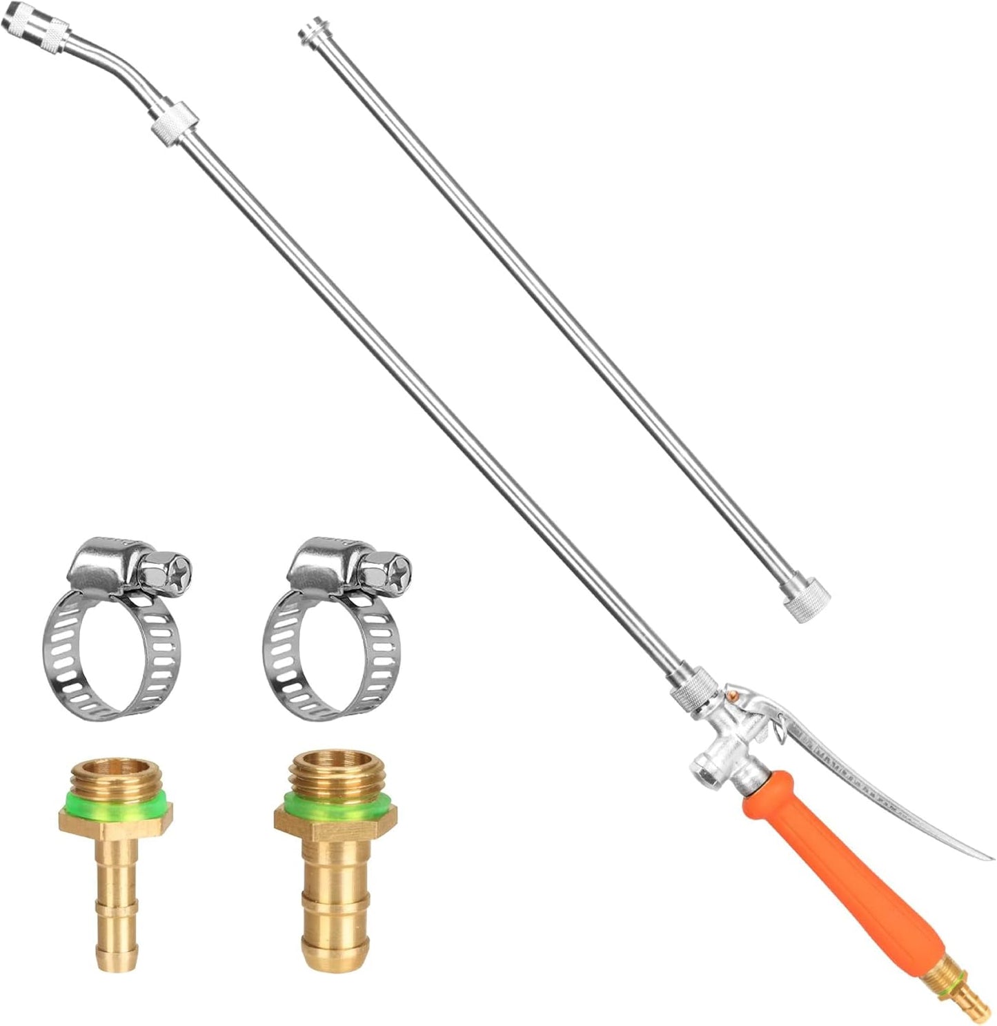 All Metal 44 Inches Replacement Sprayer Wand, Garden Hose Watering Wand with 3/4'' Brass Connector, 1/4" & 3/8" Brass Barb for Most Sprayer Hoses, Built-in Stainless Steel & 2 Hose Clamps