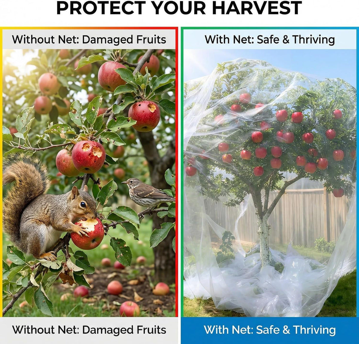 6.5x6.5x6.5Ft Fruit Tree Netting Cover Zipper Drawstring Garden Pest Mesh