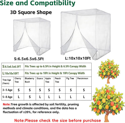 6.5x6.5x6.5Ft Fruit Tree Netting Cover Zipper Drawstring Garden Pest Mesh
