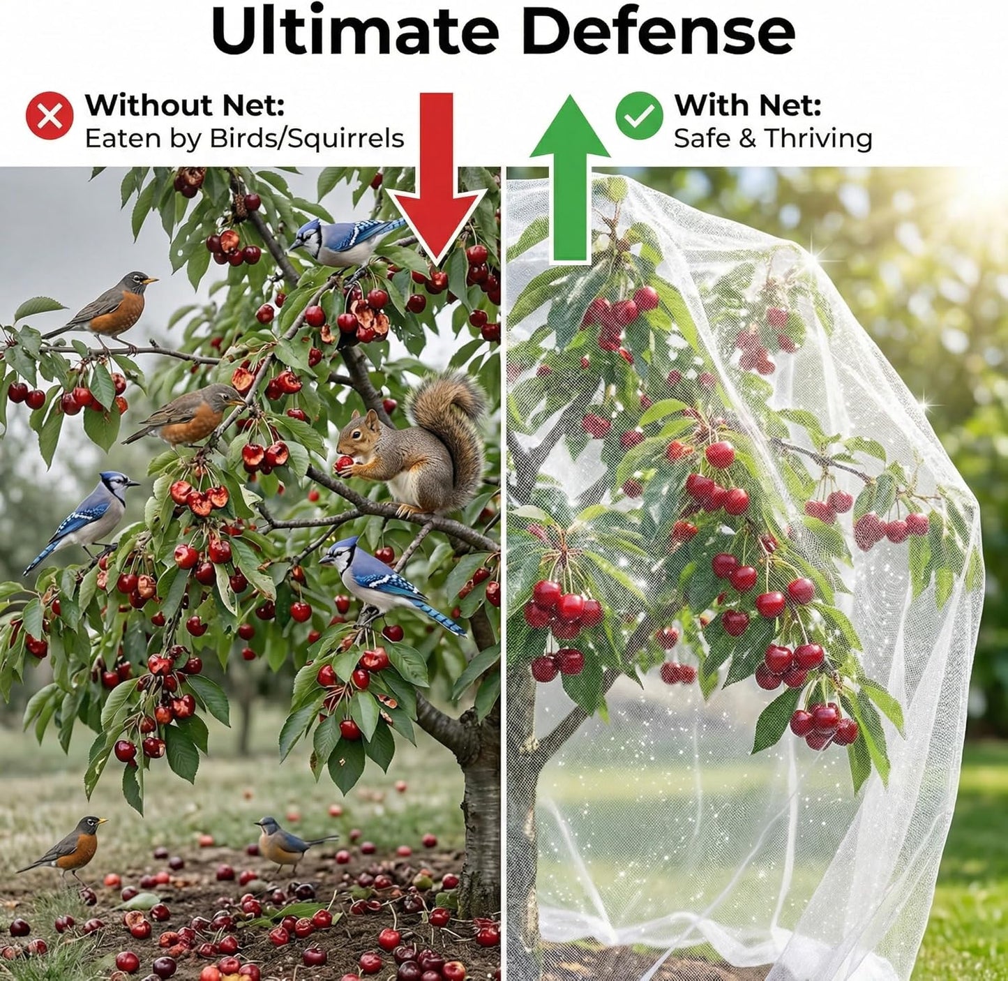 6.5x6.5x6.5Ft Fruit Tree Netting Cover Zipper Drawstring Garden Pest Mesh