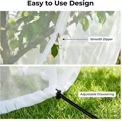 6.5x6.5x6.5Ft Fruit Tree Netting Cover Zipper Drawstring Garden Pest Mesh